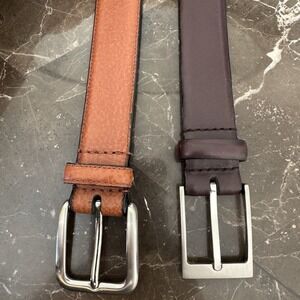 Set Of 2 Men's Wearhouse Brown Full Grain Italian Leather Dress Belt Size 50/125
